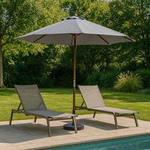 Cancun parasol en bois inclinable rond toile grise