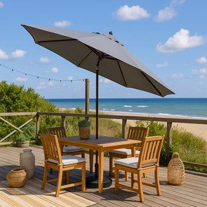 Cancun parasol en bois inclinable rond toile grise