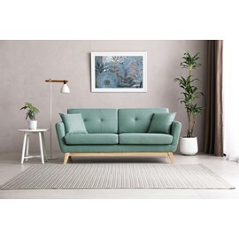 Hoga canapé scandinave 3 places et 2 coussins en tissu vert d'eau