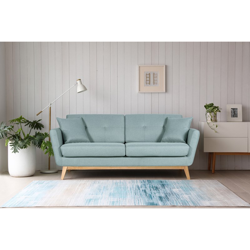 Hoga canapé 3 places scandinave et 2 coussins en tissu vert d'eau