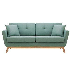 Hoga canapé scandinave 3 places et 2 coussins en tissu vert d'eau