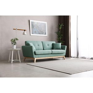 Hoga canapé scandinave 3 places et 2 coussins en tissu vert d'eau