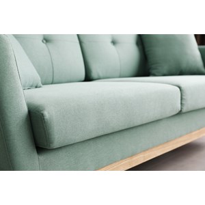 Hoga canapé scandinave 3 places et 2 coussins en tissu vert d'eau