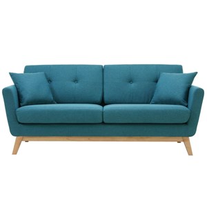 Hoga canapé scandinave 3 places et 2 coussins en tissu bleu canard