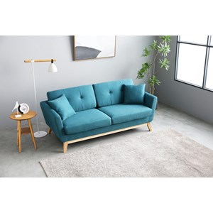 Hoga canapé scandinave 3 places et 2 coussins en tissu bleu canard