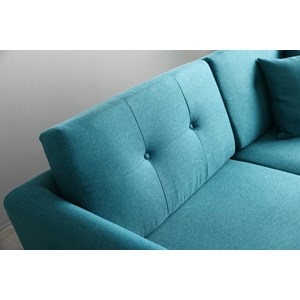 Hoga canapé scandinave 3 places et 2 coussins en tissu bleu canard