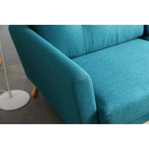 Hoga canapé scandinave 3 places et 2 coussins en tissu bleu canard