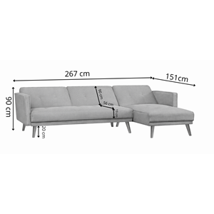 Grace canapé d'angle réversible et convertible 4 places en tissu gris