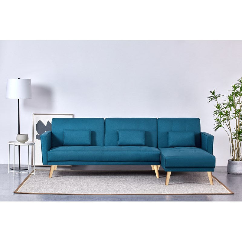 Grace canapé d'angle réversible et convertible 4 places en tissu bleu canard