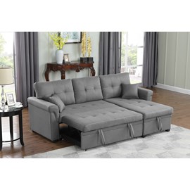Toronto canapé d'angle droit convertible 4 places en tissu gris clair