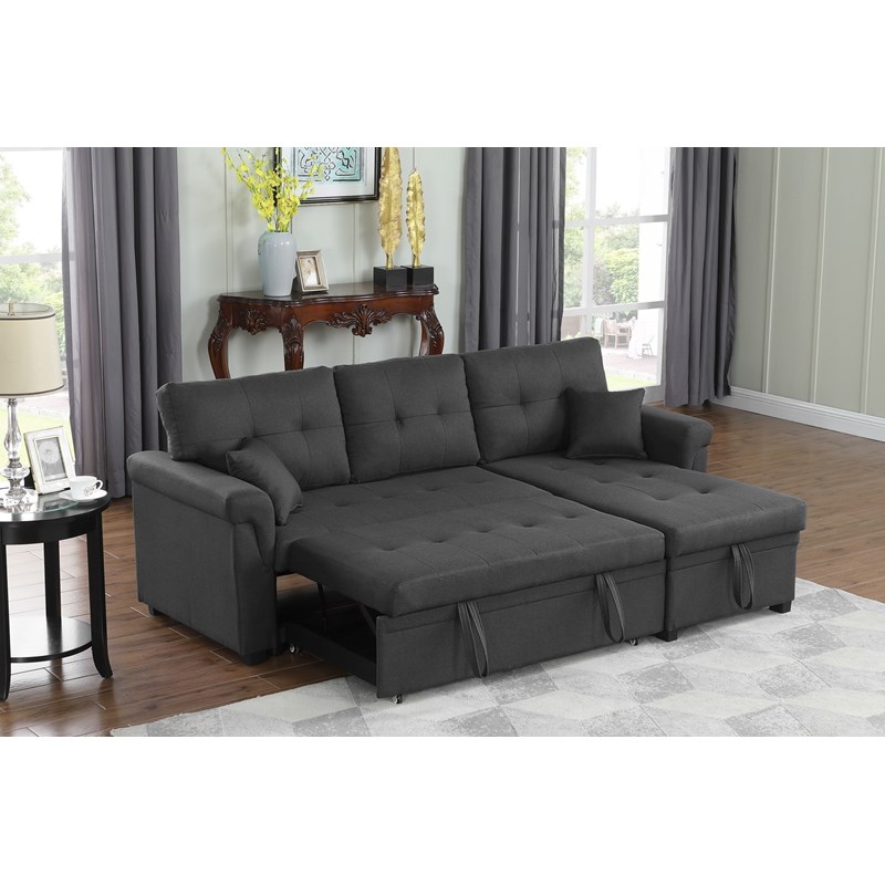 Toronto canapé d'angle droit convertible 4 places en tissu gris foncé