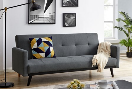 Leon canapé convertible 3 places en tissu gris foncé pieds noirs