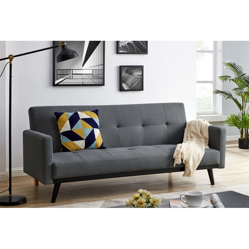 Leon canapé convertible 3 places en tissu gris foncé pieds noirs