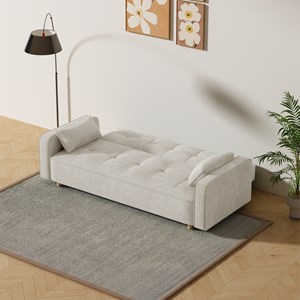 Copenhague canapé scandinave convertible 3 places en velours côtelé beige