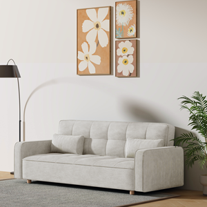 Copenhague canapé scandinave convertible 3 places en velours côtelé beige