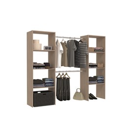 Elysee dressing bois avec 6 étagères et 2 penderies : 220 x 40 x 180 cm