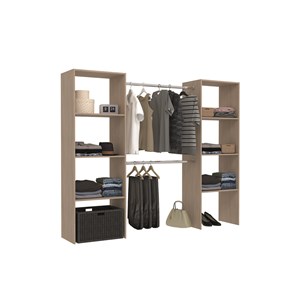 Elysee dressing bois avec 6 étagères et 2 penderies : 220 x 40 x 180 cm