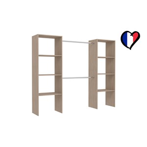 Elysee dressing bois avec 6 étagères et 2 penderies : 220 x 40 x 180 cm
