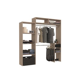 Elysee dressing bois extensible avec penderie, étagères et tiroirs