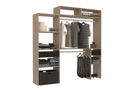 Elysee dressing bois extensible avec 2 penderies, 4 étagères et 1 tiroir