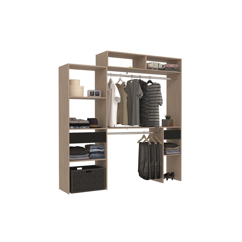 Concept Usine - Elysee dressing bois extensible avec 2 penderies, 4 étagères et 1 tiroir