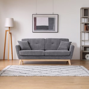Hoga - canapé scandinave 3 places velours côtelé gris clair