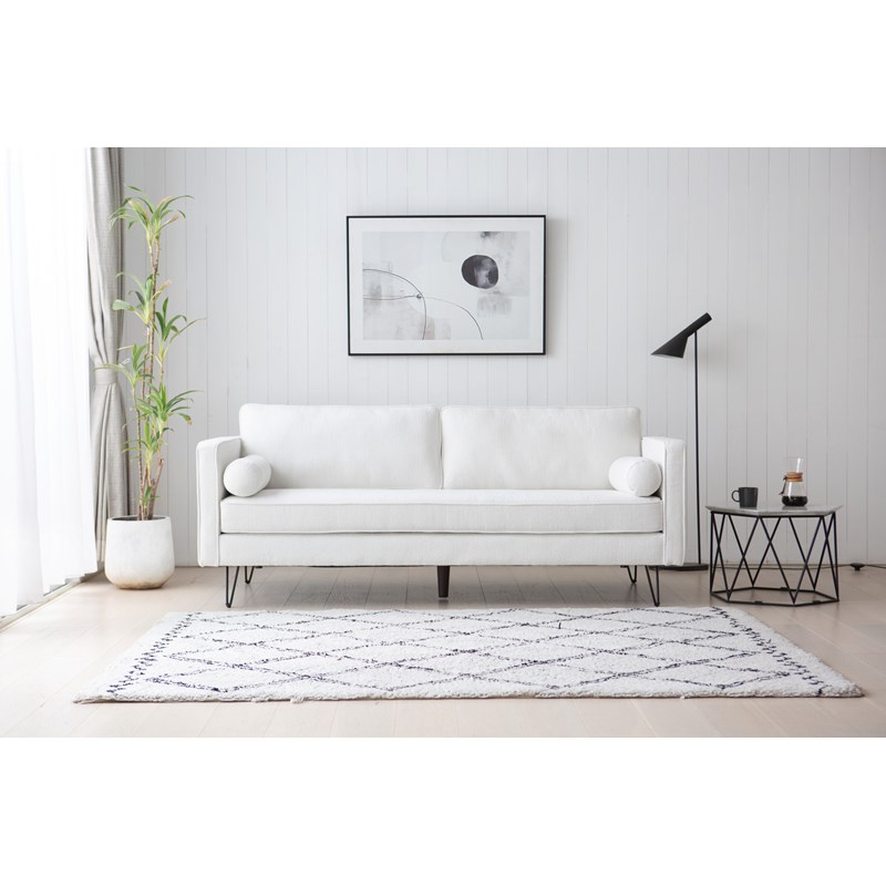 Cloud canapé 3 places blanc bouclette et pieds métal
