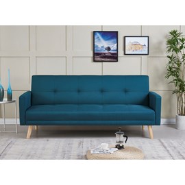 Wooden canapé scandinave convertible 3 places en tissu bleu canard