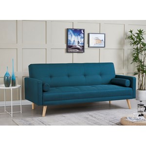 Wooden canapé scandinave convertible 3 places en tissu bleu canard