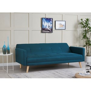 Wooden canapé scandinave convertible 3 places en tissu bleu canard