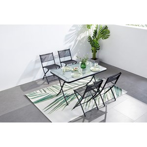 Mahon - ensemble table de jardin en verre trempé et 4 chaises