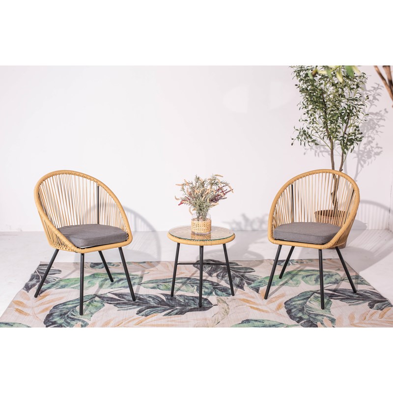 Ipanema salon de balcon 2 fauteuils et 1 table coussins gris