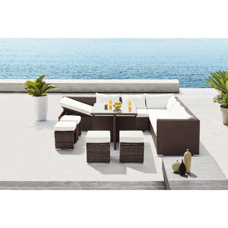 Samoa salon de jardin encastrable 10 places en résine tressée marron