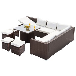 Samoa salon de jardin encastrable 10 places en résine tressée marron