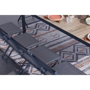 Lagos ensemble table aluminium effet bois et 10 chaises