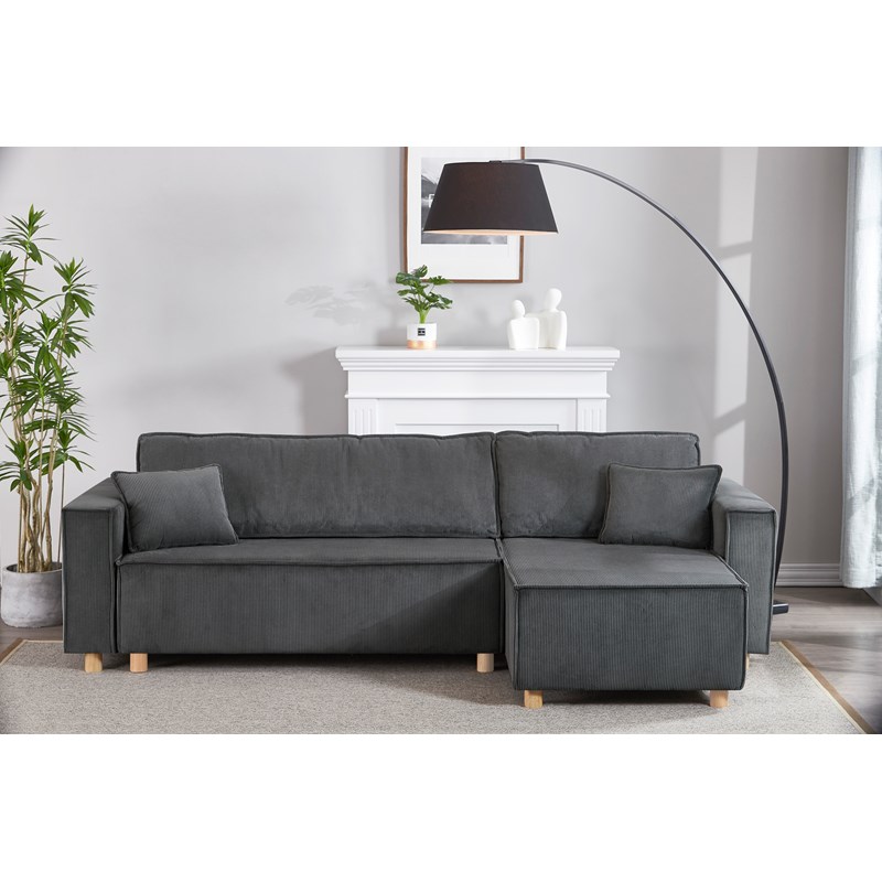 Cosy canapé convertible d'angle réversible 4 places velours côtelé gris
