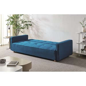 Copenhague canapé scandinave convertible 3 places en tissu bleu canard