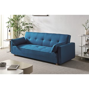 Copenhague canapé scandinave convertible 3 places en tissu bleu canard