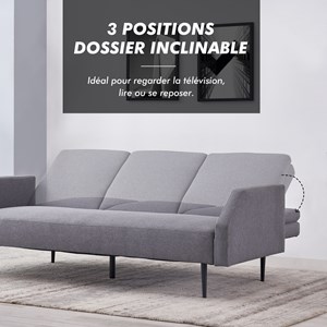 Dublin canapé convertible 3 places tissu gris