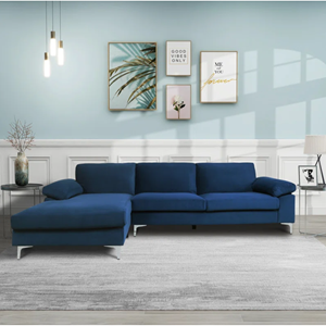 Galway canapé d'angle gauche 4-5 places en velours bleu