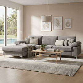 Galway canapé d'angle gauche 4-5 places en velours gris