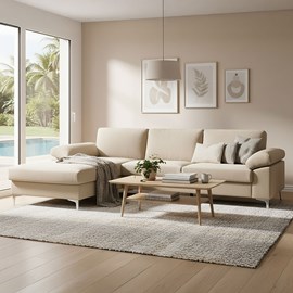 Galway canapé d'angle gauche 4-5 places en velours beige