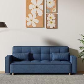 Copenhague canapé scandinave convertible 3 places en velours côtelé bleu
