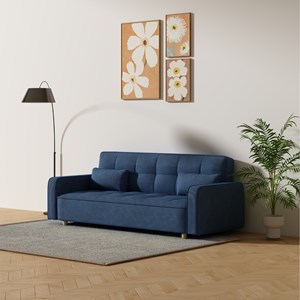 Copenhague canapé scandinave convertible 3 places en velours côtelé bleu