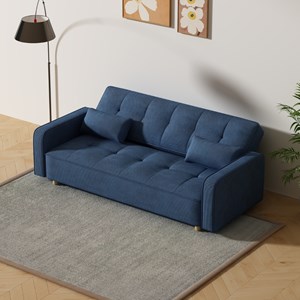 Copenhague canapé scandinave convertible 3 places en velours côtelé bleu