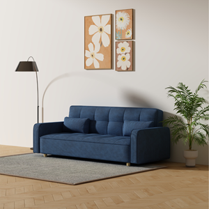 Copenhague canapé scandinave convertible 3 places en velours côtelé bleu