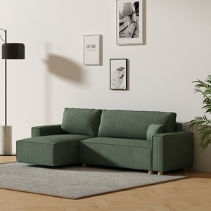 Cosy canapé convertible d'angle en velours côtelé vert