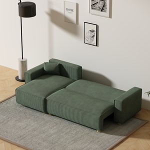 Cosy canapé convertible d'angle en velours côtelé vert
