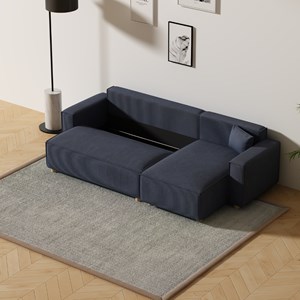 Cosy canapé convertible d'angle en velours côtelé bleu