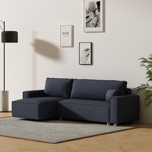 Cosy canapé convertible d'angle en velours côtelé bleu